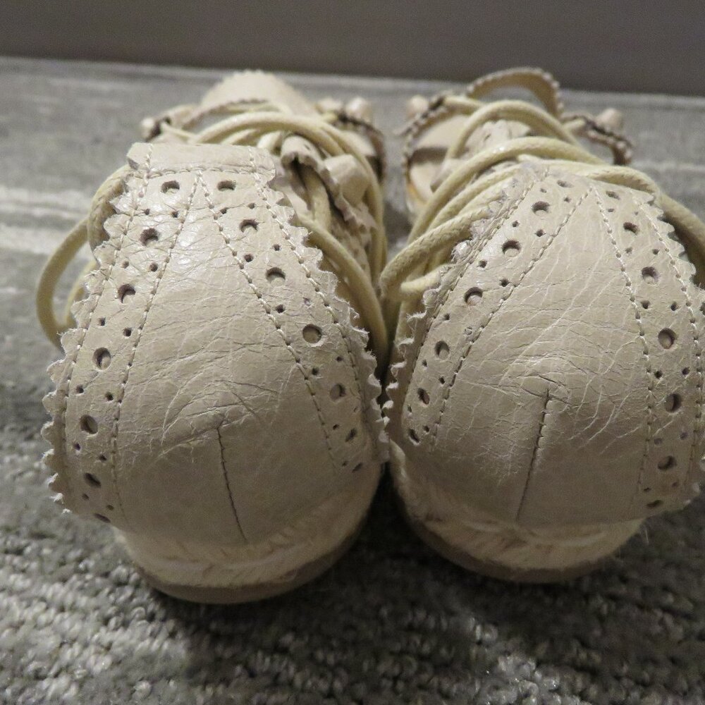 BALENCIAGA PARIS Arena Leather Gladiator Ankle Wrap Espadrilles in Praline Sz 6 - Picture 11 of 15